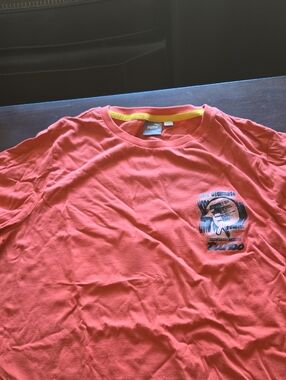 Puma Coral Tee with Yellow Neck Trim and Blue Graphic Porsche Puma Legacy